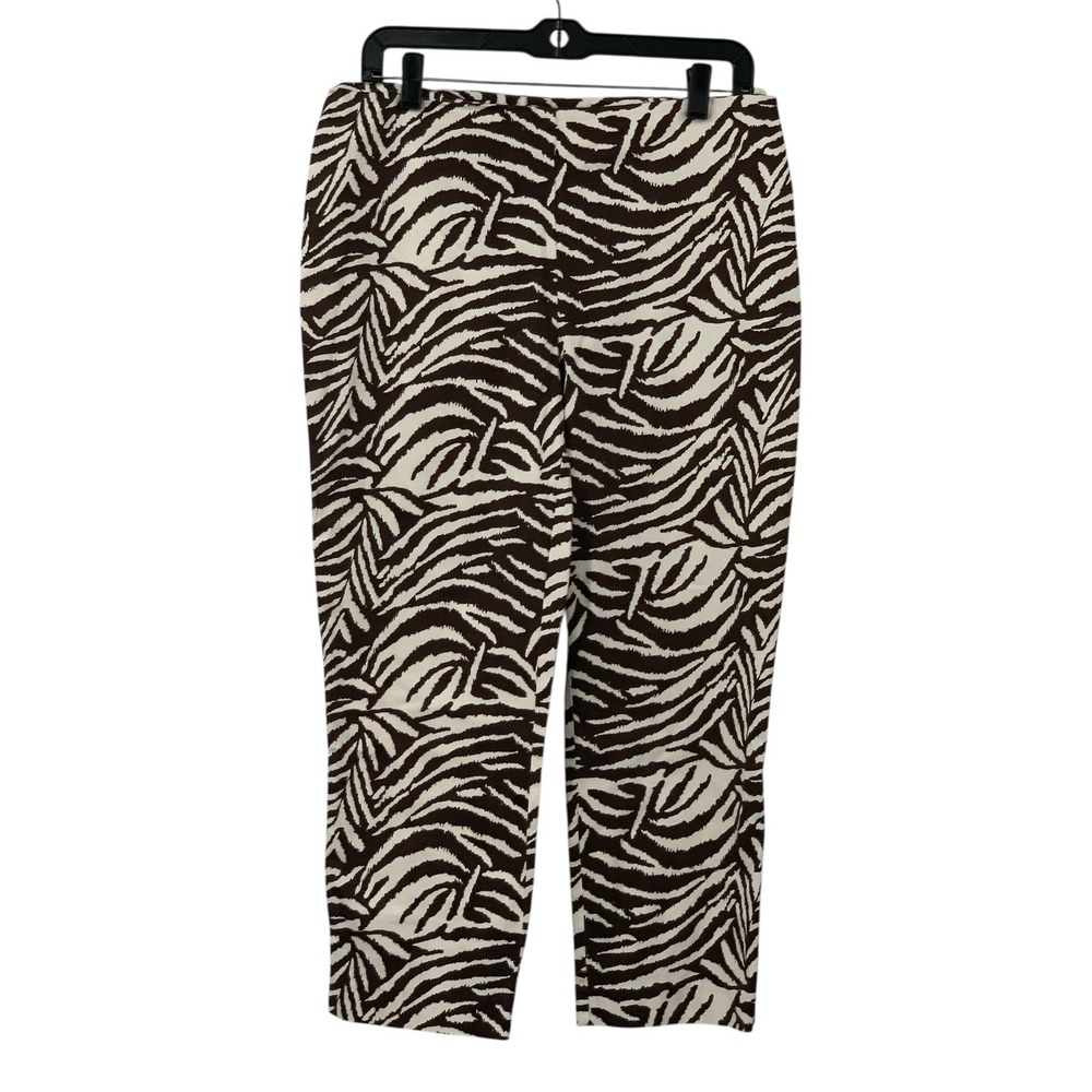 Chico's Animal Print Capri Pants Cream‎ Brown Stretch Crop Zebra Size 1/Medium